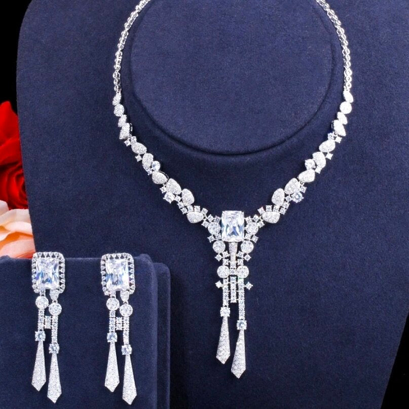 Wedding Jewelry - Luxury Silver Cubic Zirconia Bridal Jewelry Set