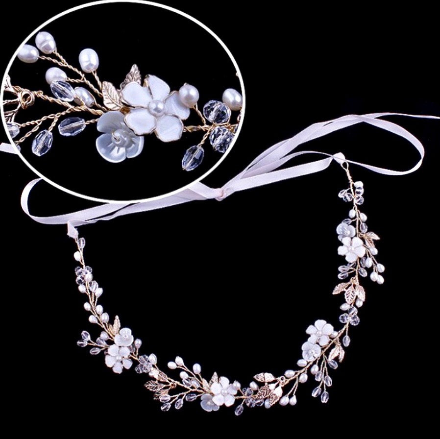 Wedding Hair Accessories - Freshwater Pearl Bridal Headband and Earrings Set - Available in Gold and Silver