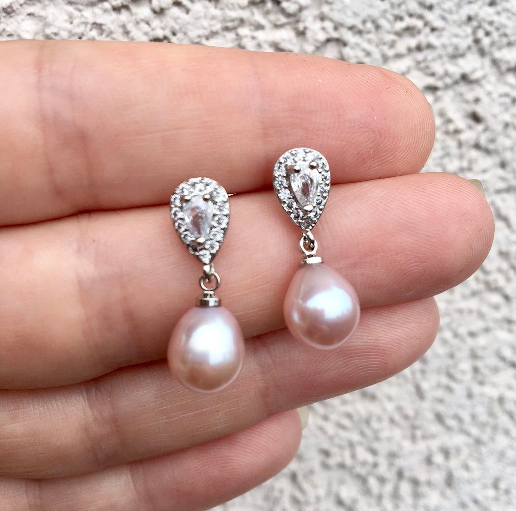 Pearl Wedding Jewelry - Sterling Silver Natural Pearl Bridal Earrings - More Colors