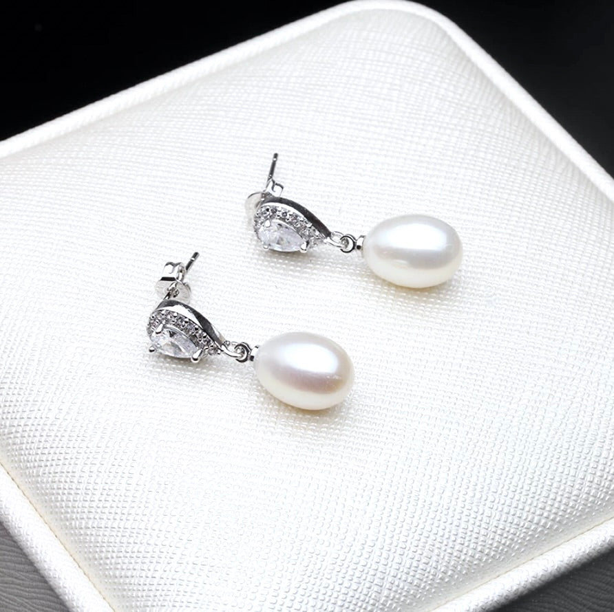 Pearl Wedding Jewelry - Sterling Silver Natural Pearl Bridal Earrings - More Colors