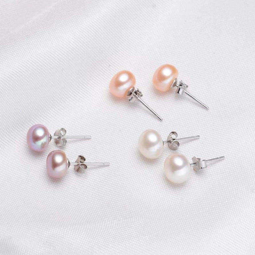 Pearl Wedding Jewelry - Freshwater Pearl and Sterling Silver Stud Earrings - More Colors