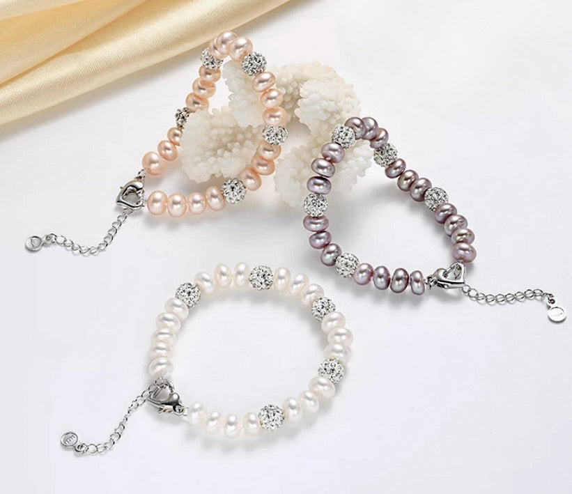 Wedding Jewelry - Natural Pearl 925 Sterling Silver Bridal Bracelet - More Colors