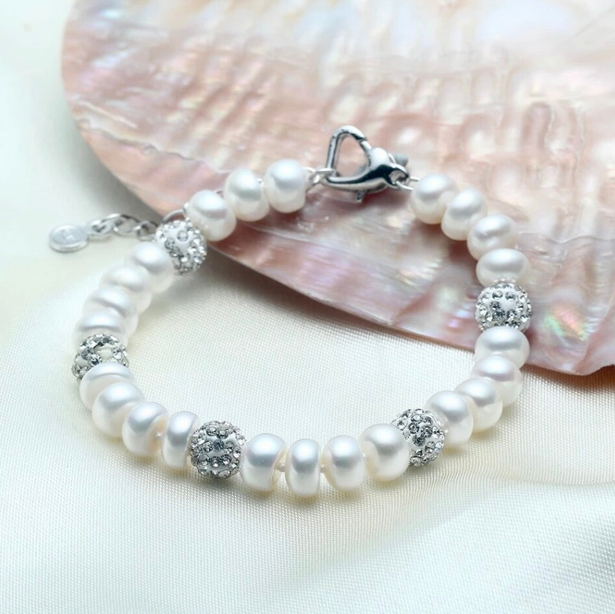 Wedding Jewelry - Natural Pearl 925 Sterling Silver Bridal Bracelet - More Colors