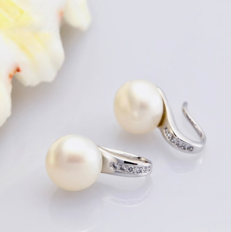 Wedding Pearl Jewelry - Freshwater Pearl Sterling Silver Bridal Earrings
