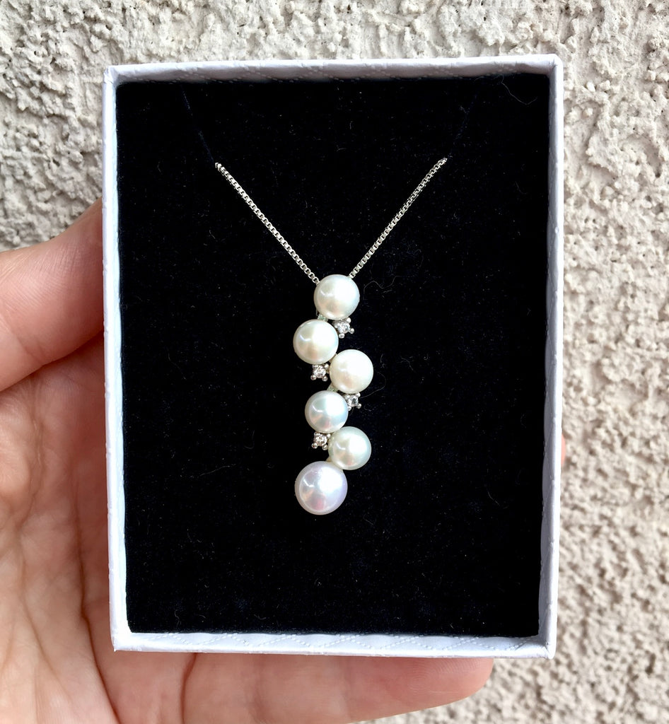 Pearl Wedding Jewelry - Freshwater Pearl and Sterling Silver Bridal Necklace