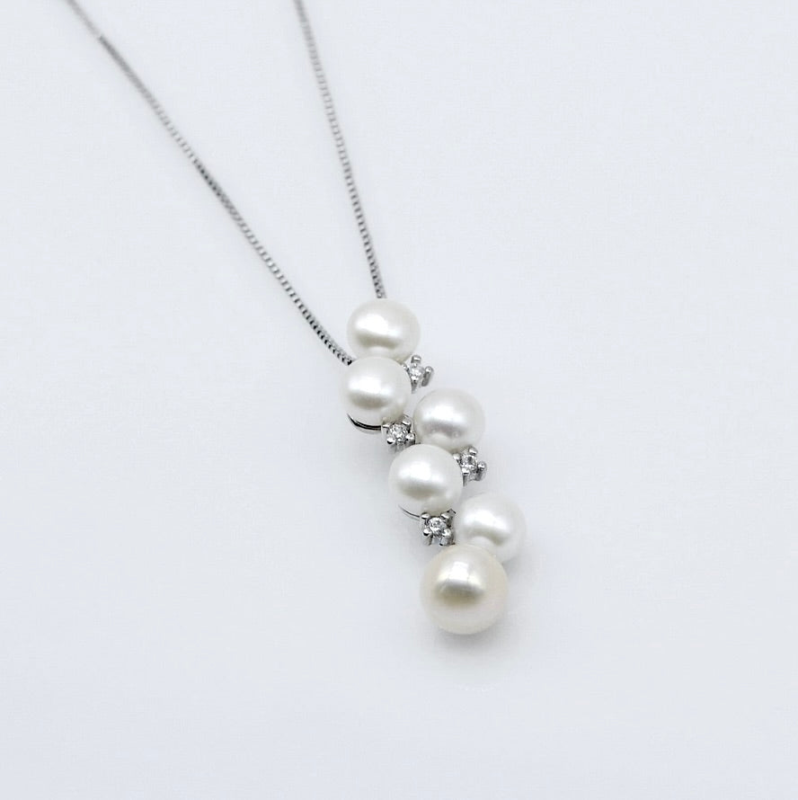 Pearl Wedding Jewelry - Freshwater Pearl and Sterling Silver Bridal Necklace