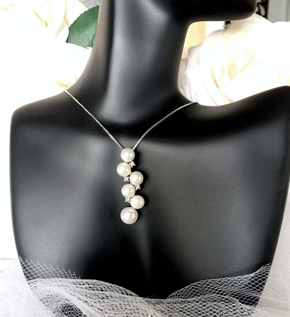 Pearl Wedding Jewelry - Freshwater Pearl and Sterling Silver Bridal Necklace
