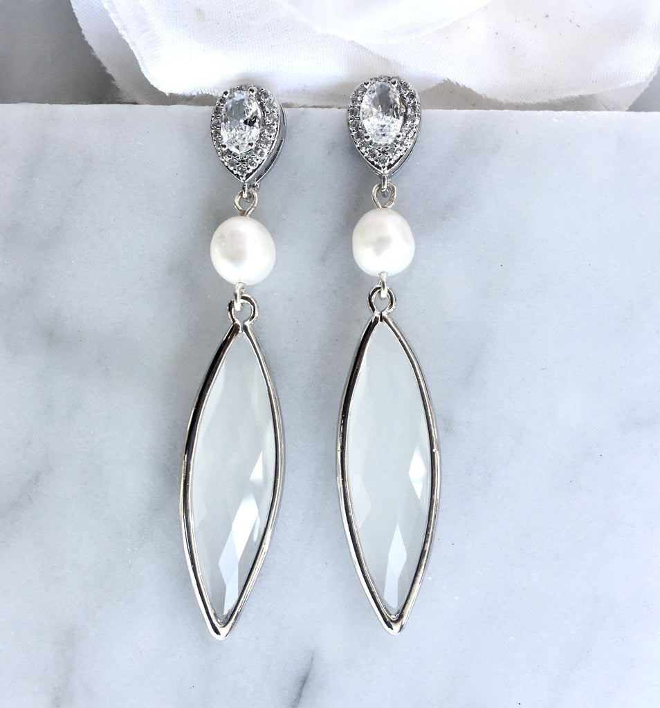 Wedding Jewelry - Natural Pearls and White Opal Bridal Earrings