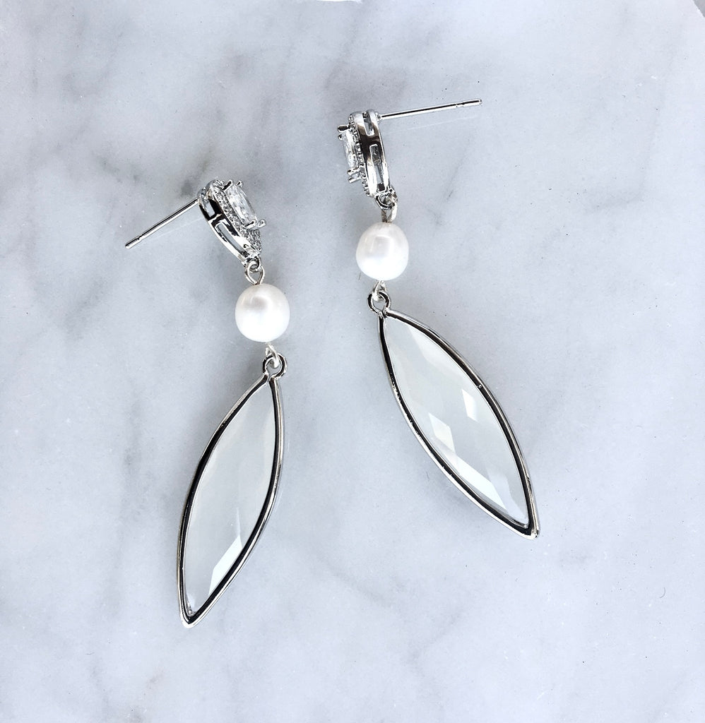 Wedding Jewelry - Natural Pearls and White Opal Bridal Earrings