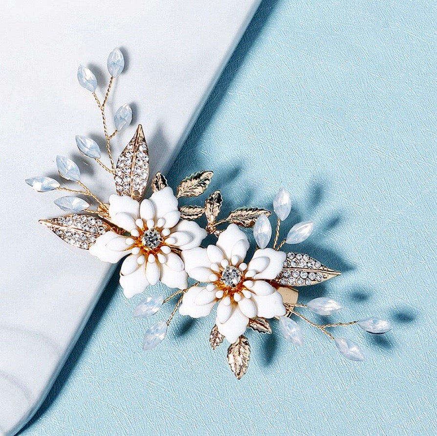 Wedding Hair Accessories - Opal Gold Bridal Hair Clip