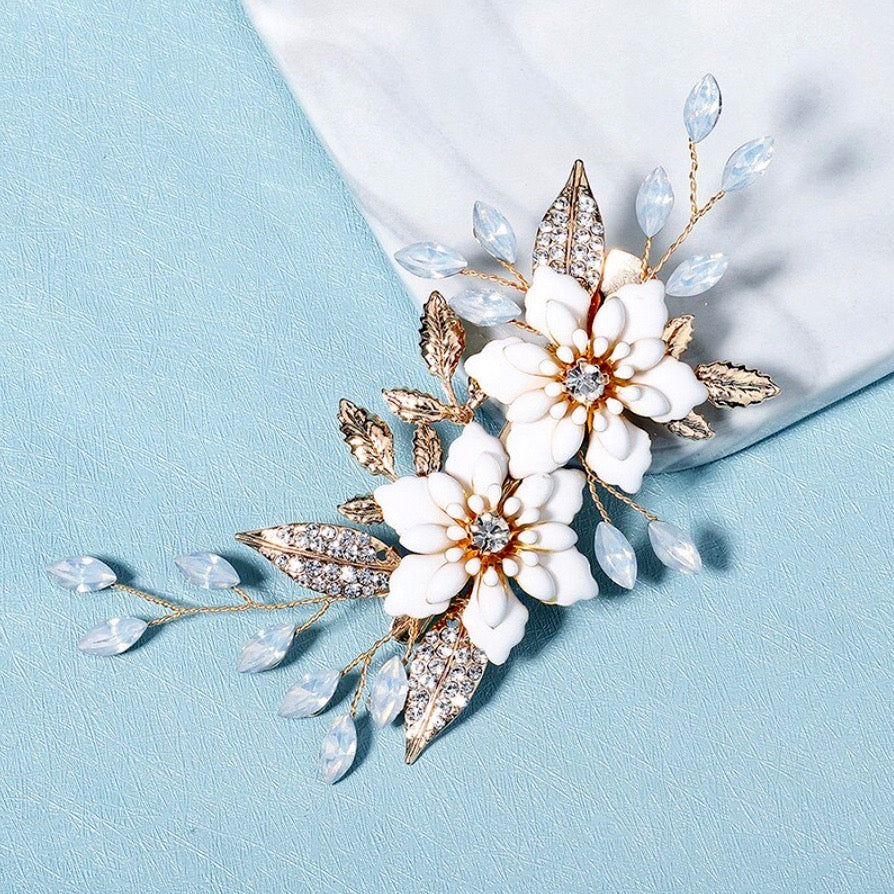 Wedding Hair Accessories - Opal Gold Bridal Hair Clip