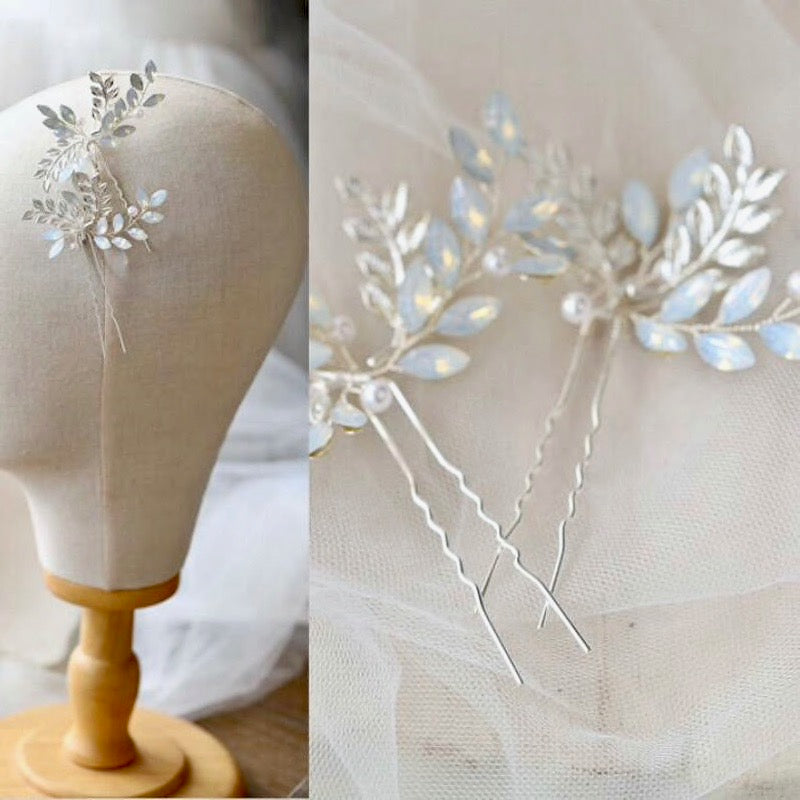 Wedding Hair Accessories - Swarovski Opal Bridal Hair Comb and Pin Set