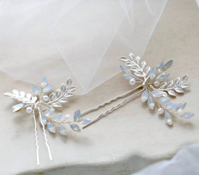 Wedding Hair Accessories - Swarovski Opal Bridal Hair Comb and Pin Set