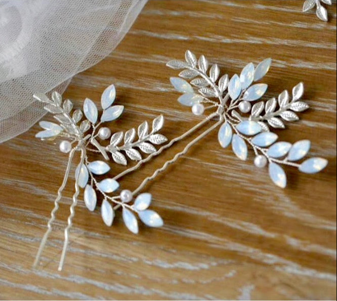 Wedding Hair Accessories - Swarovski Opal Bridal Hair Comb and Pin Set