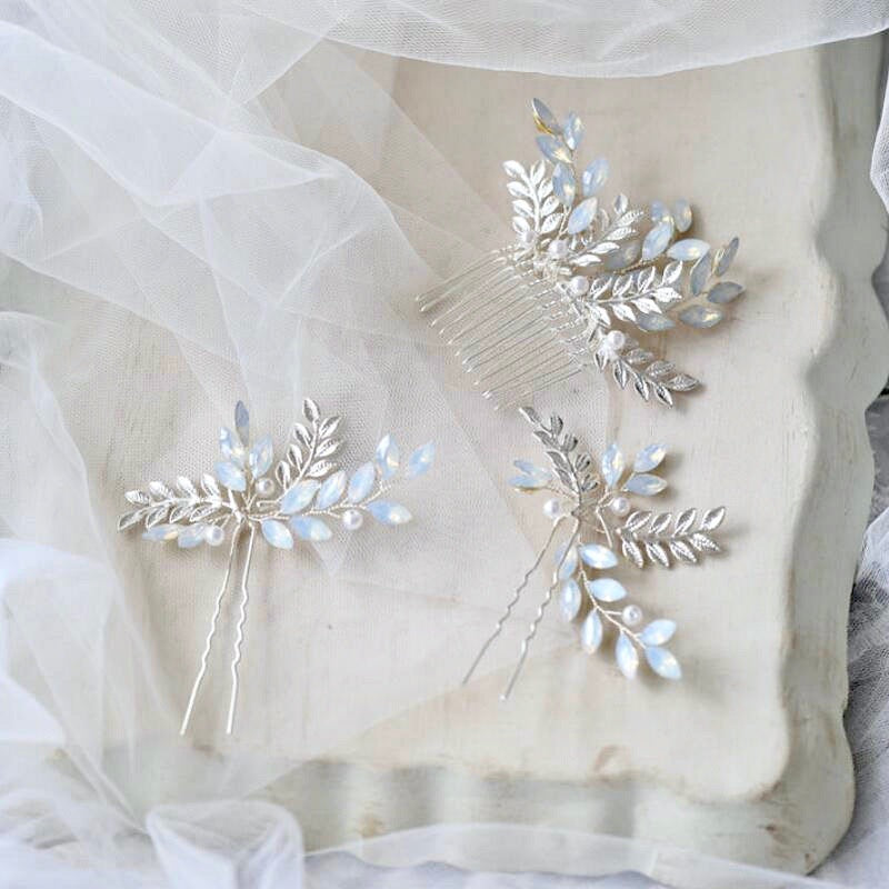 Wedding Hair Accessories - Swarovski Opal Bridal Hair Comb and Pin Set