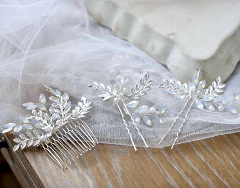 Wedding Hair Accessories - Swarovski Opal Bridal Hair Comb and Pin Set