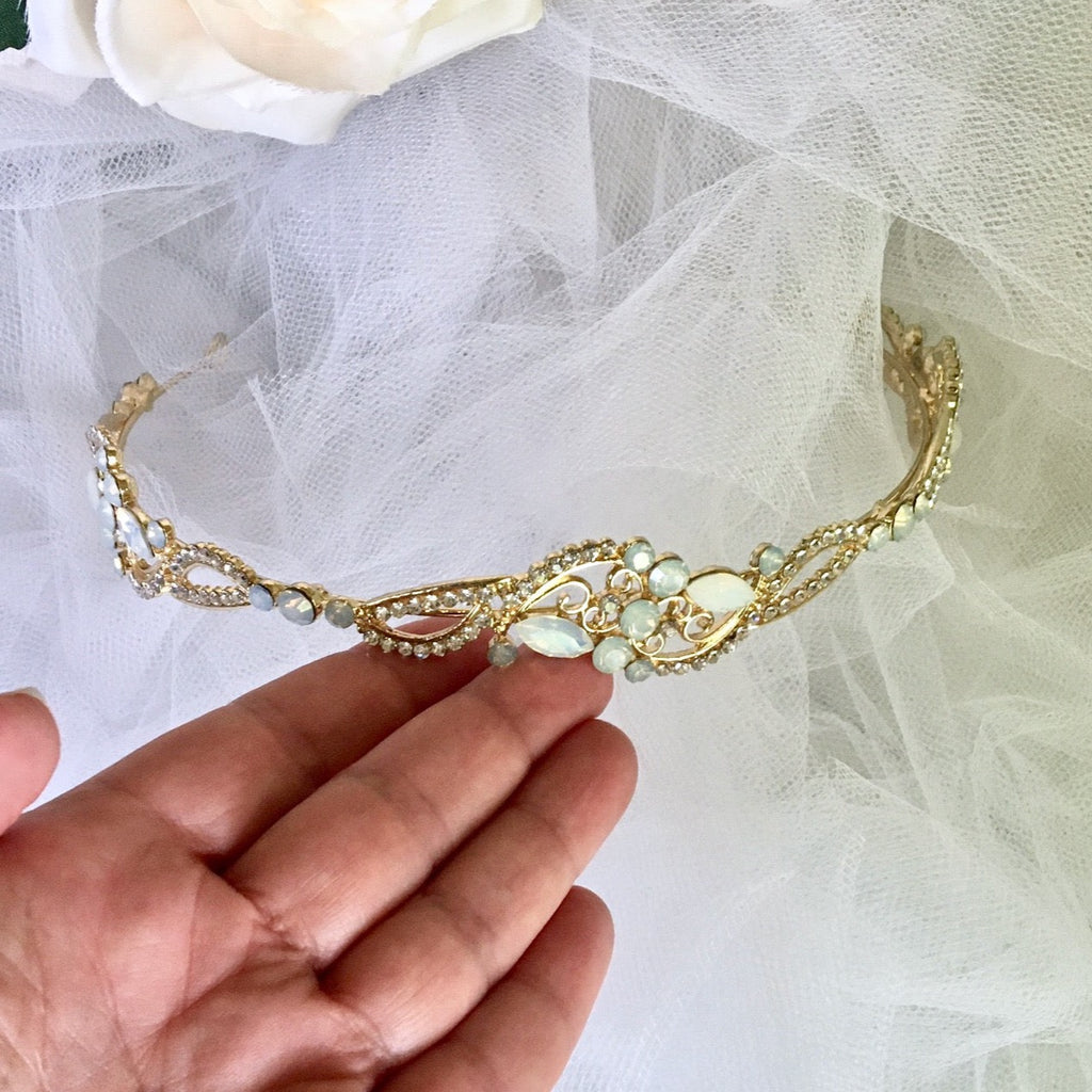 Wedding Hair Accessories - Swarovski Opal Bridal Headband - Available in Rose Gold and Yellow Gold