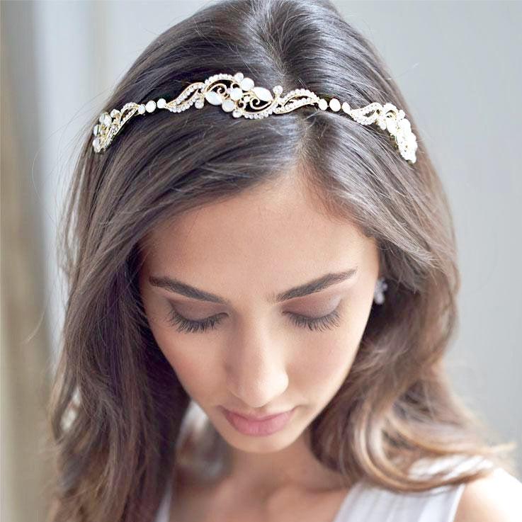 Wedding Hair Accessories - Swarovski Opal Bridal Headband - Available in Rose Gold and Yellow Gold