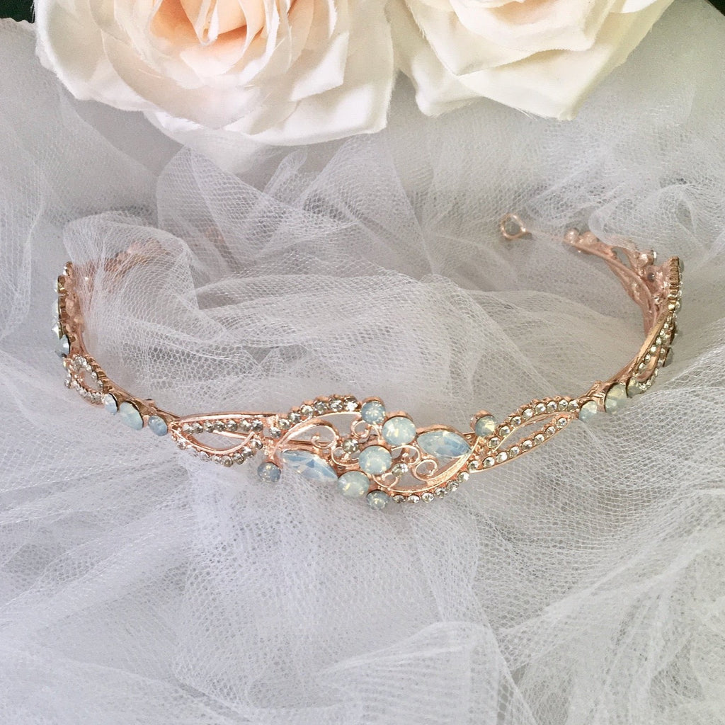 Wedding Hair Accessories - Swarovski Opal Bridal Headband - Available in Rose Gold and Yellow Gold