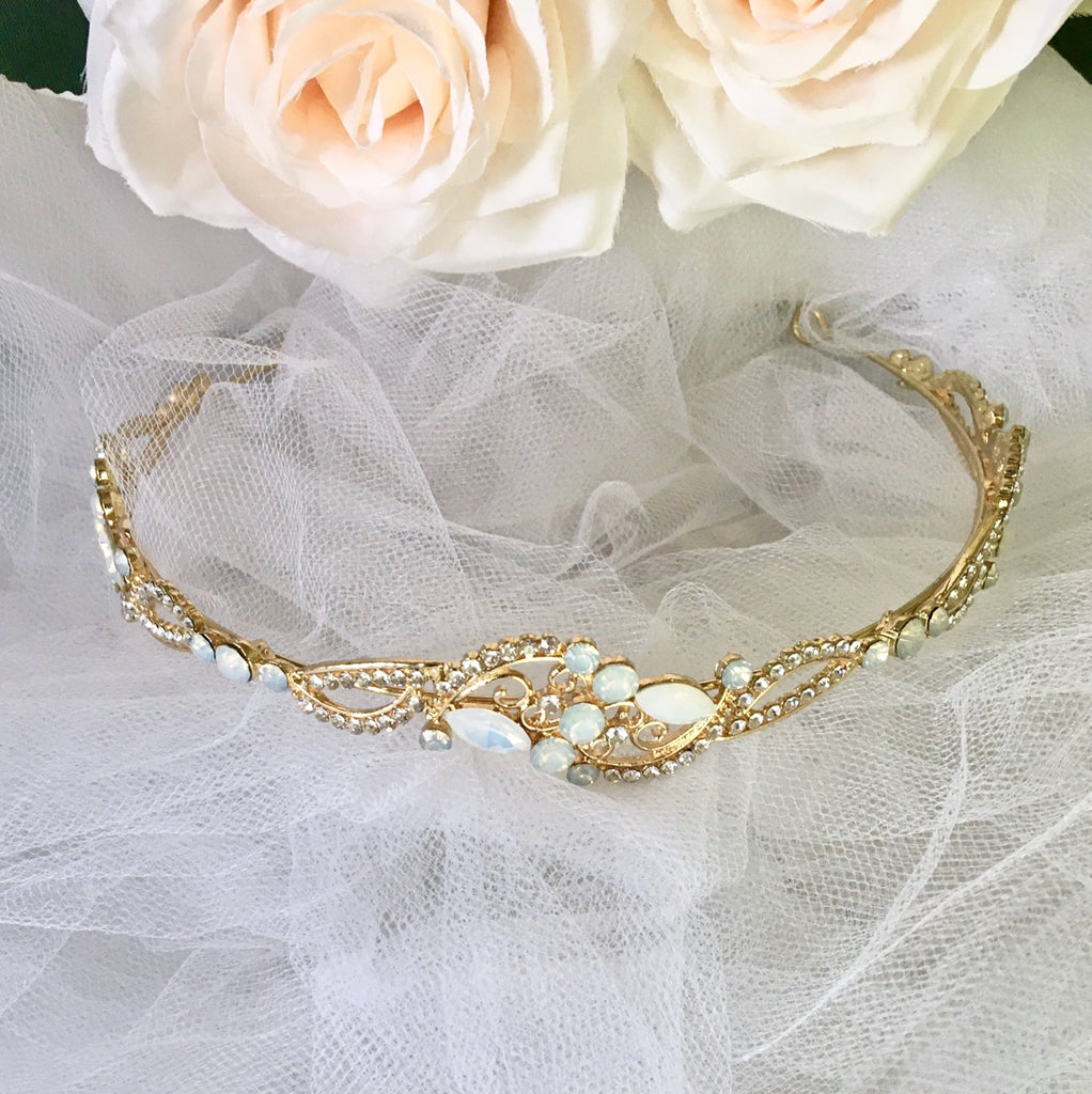 Wedding Hair Accessories - Swarovski Opal Bridal Headband - Available in Rose Gold and Yellow Gold