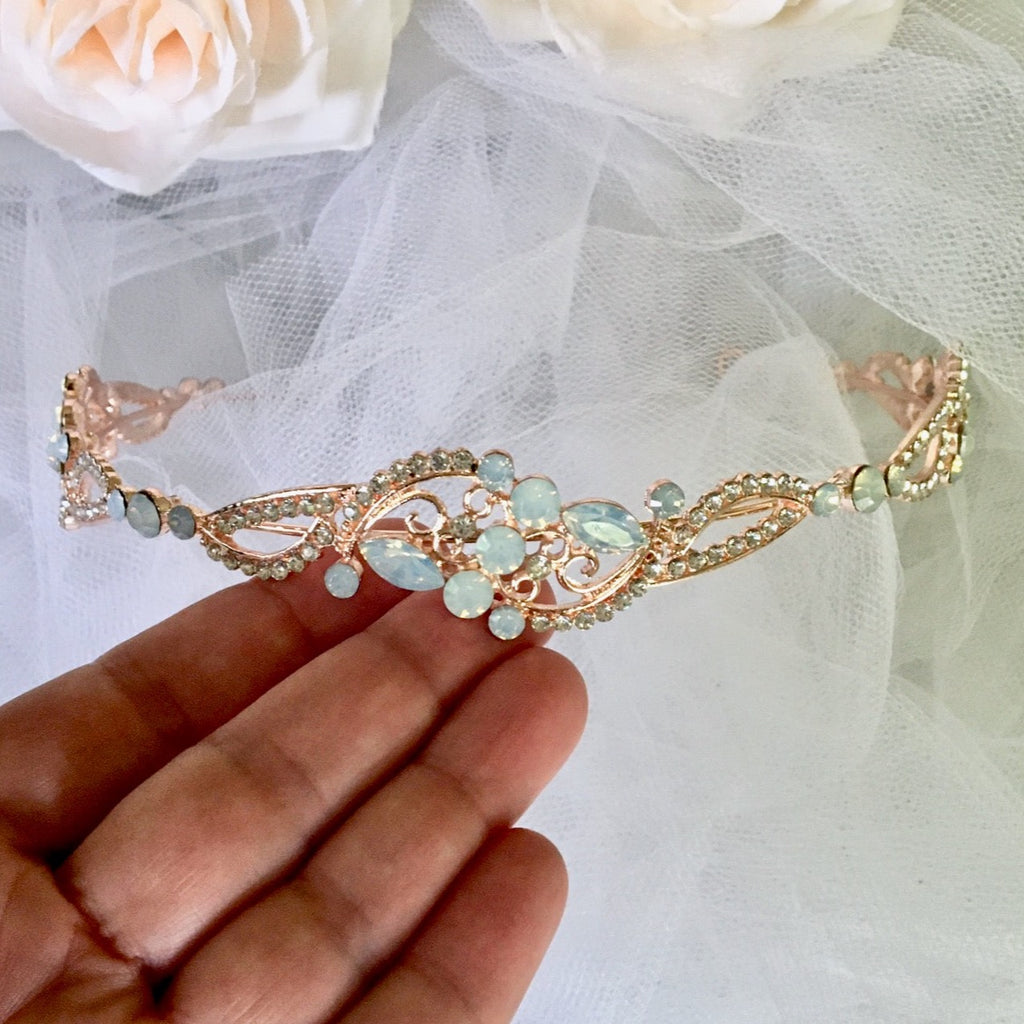 Wedding Hair Accessories - Swarovski Opal Bridal Headband - Available in Rose Gold and Yellow Gold