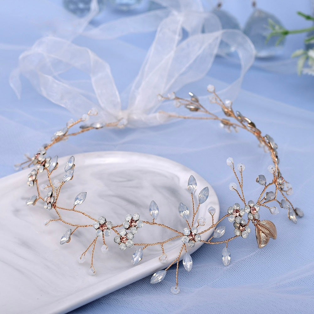 Wedding Hair Accessories - Gold Opal Bridal Headband Vine