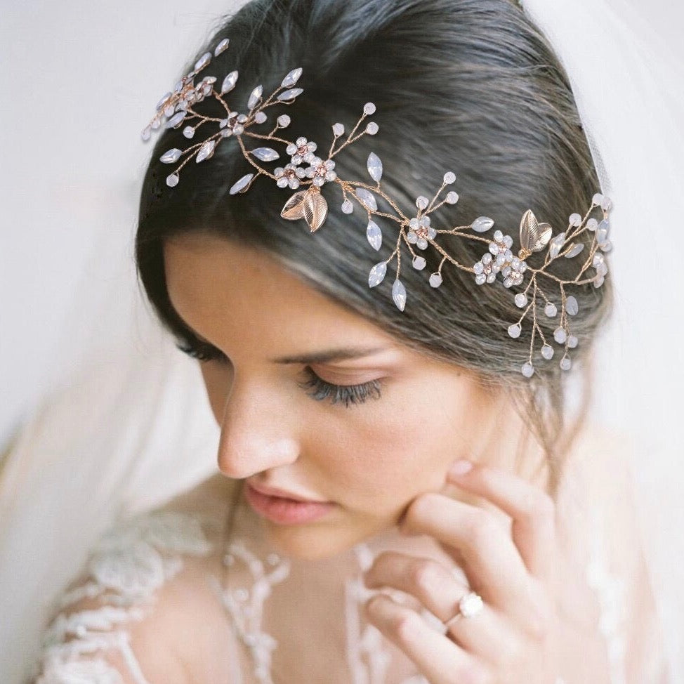 Wedding Hair Accessories - Gold Opal Bridal Headband Vine