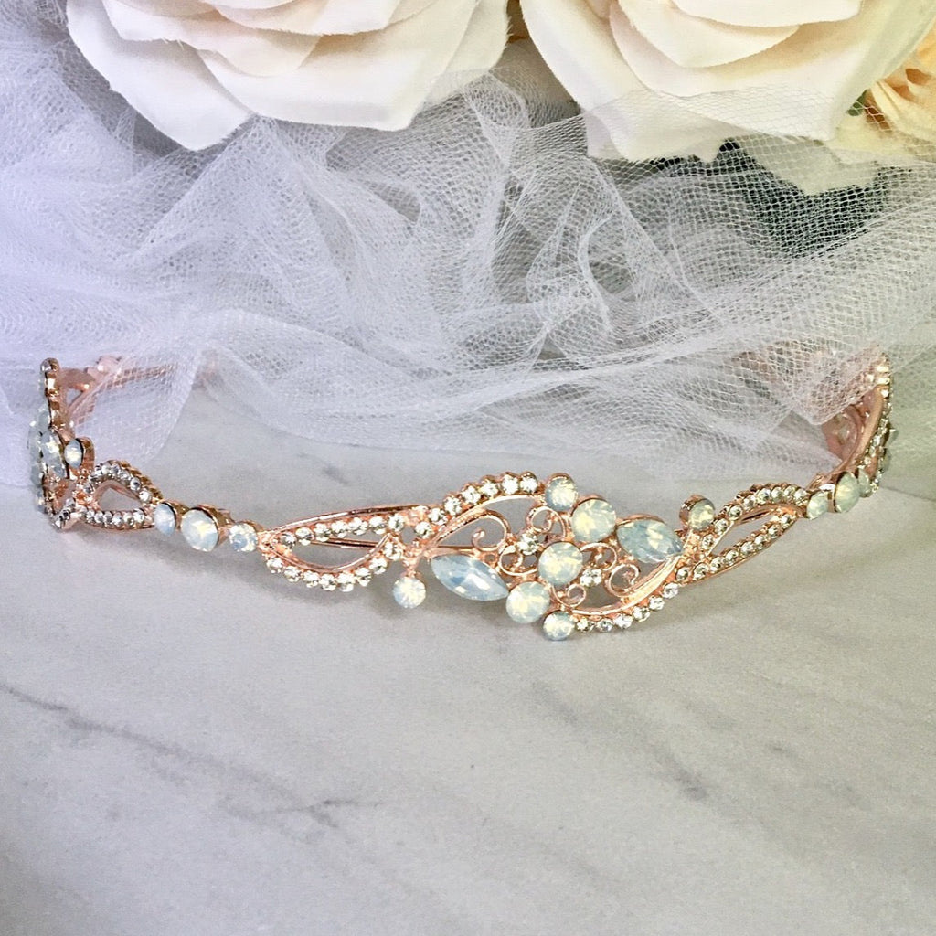 Wedding Hair Accessories - Swarovski Opal Bridal Headband - Available in Rose Gold and Yellow Gold