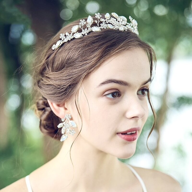 Wedding Hair Accessories - Opal Bridal Headband Tiara With Matching Earrings