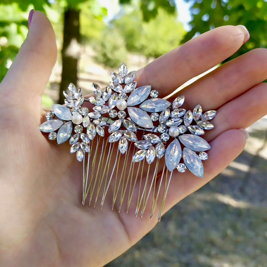 Wedding Hair Accessories -  Opal and Pearl Bridal Hair Comb