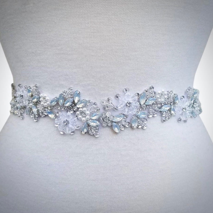 Wedding Accessories - Swarovski Opal and Pearl Bridal Belt/Sash