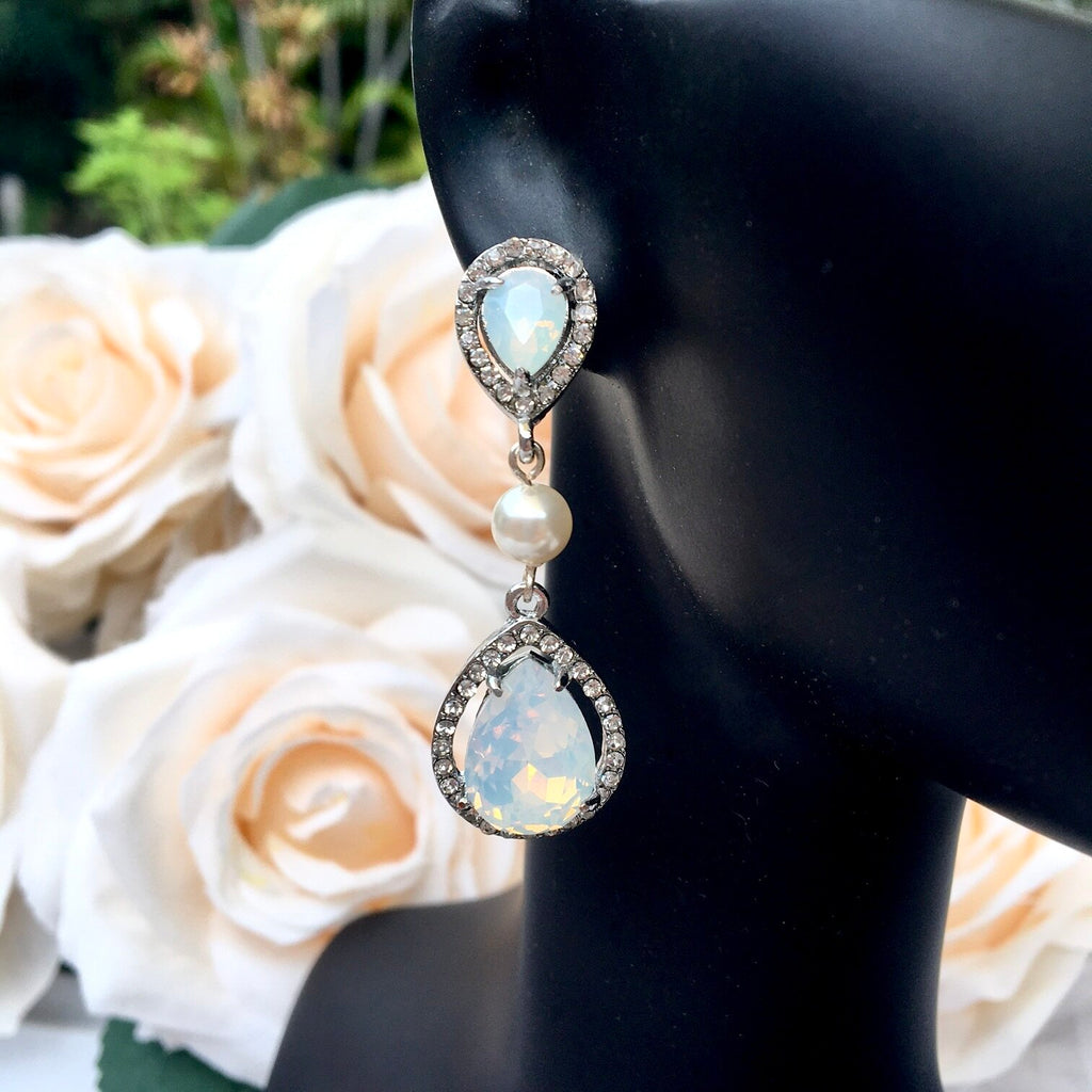Pearl Wedding Jewelry - Pearl and Opal Bridal Earrings