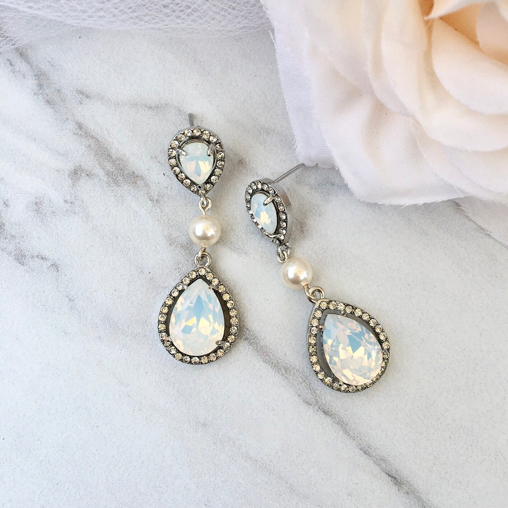 Pearl Wedding Jewelry - Pearl and Opal Bridal Earrings