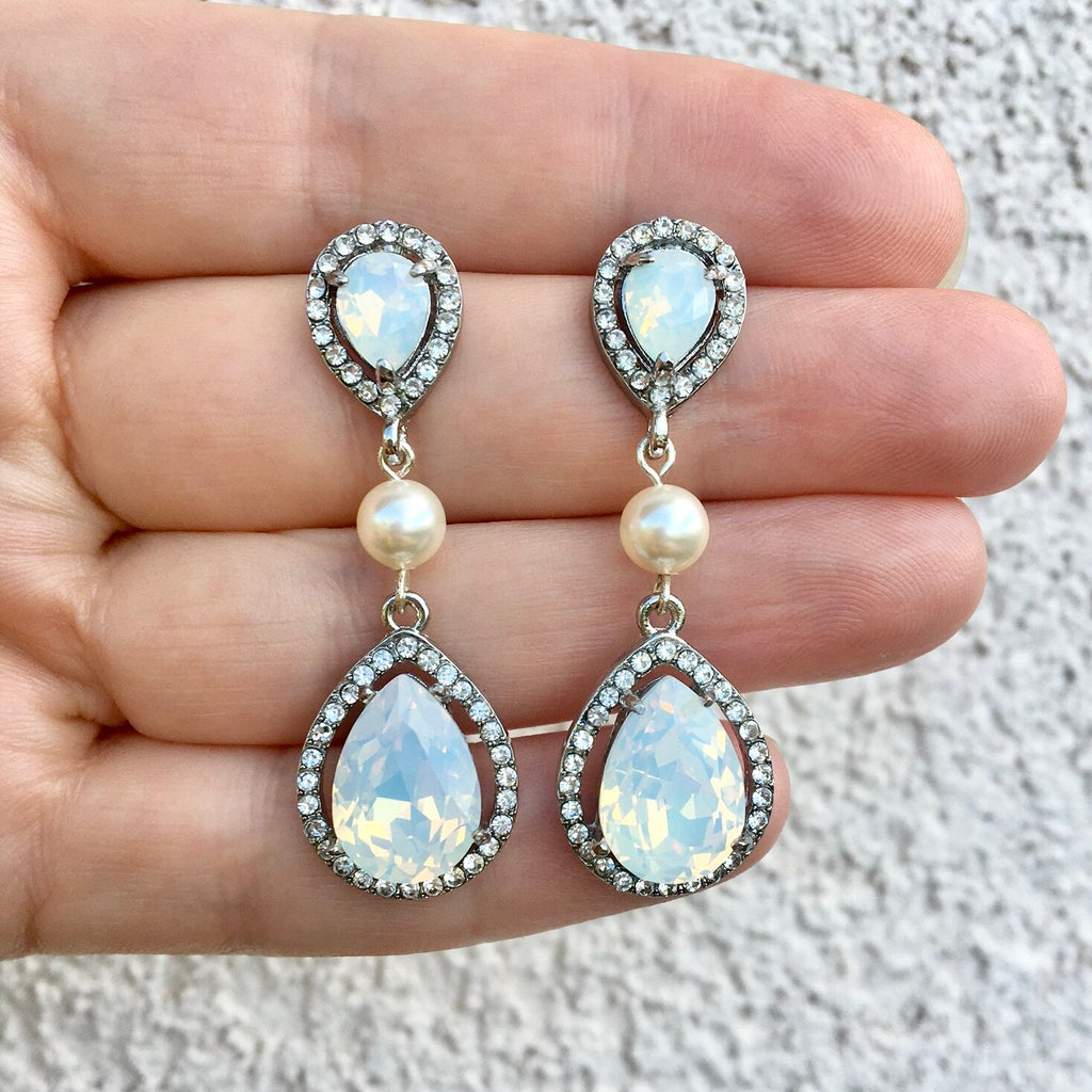 Pearl Wedding Jewelry - Pearl and Opal Bridal Earrings