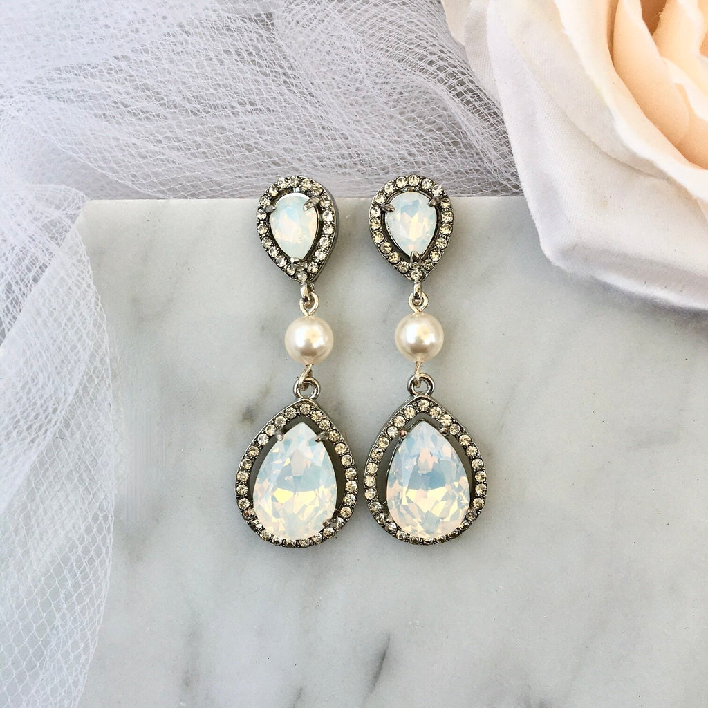 Pearl Wedding Jewelry - Pearl and Opal Bridal Earrings