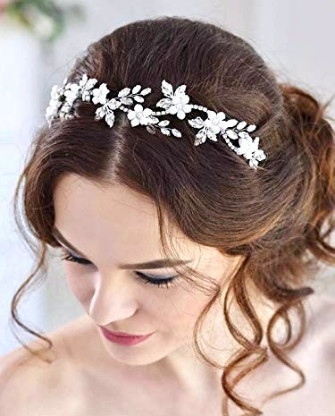 Wedding Hair Accessories - Silver Opal and Pearl Bridal Headband Vine