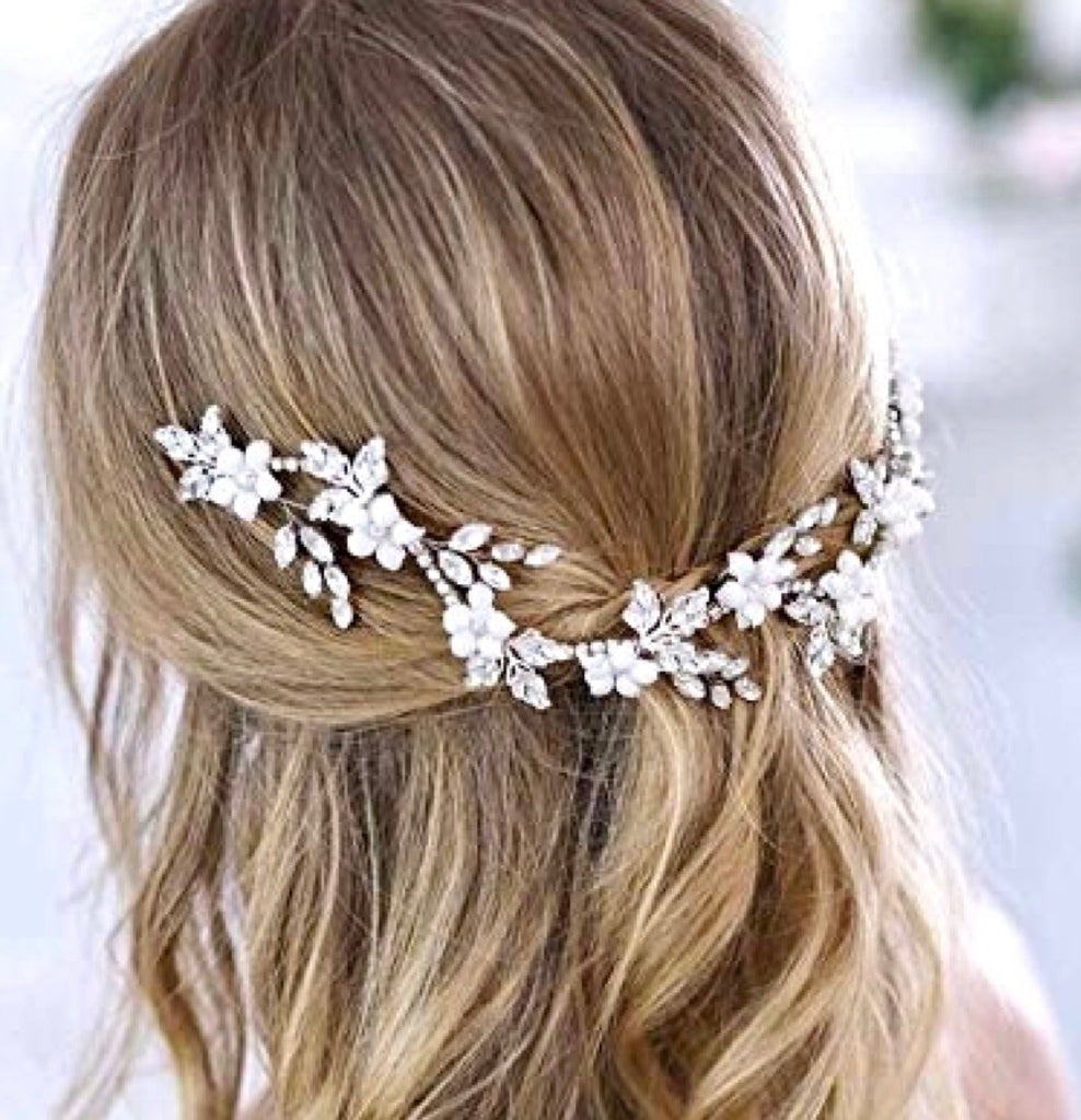 Wedding Hair Accessories - Silver Opal and Pearl Bridal Headband Vine