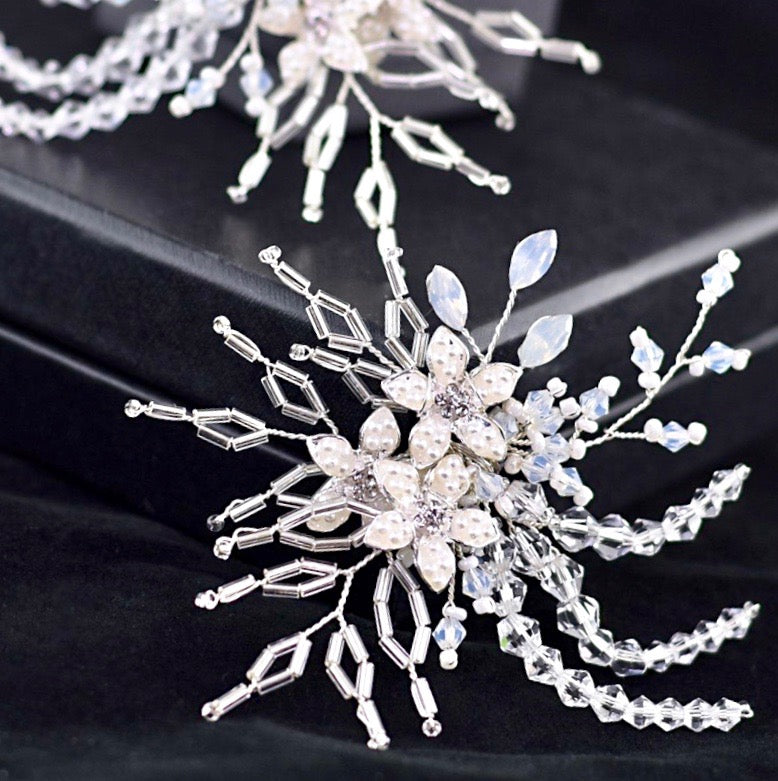 Wedding Accessories - Opal and Pearl Silver Bridal Shoe Clips