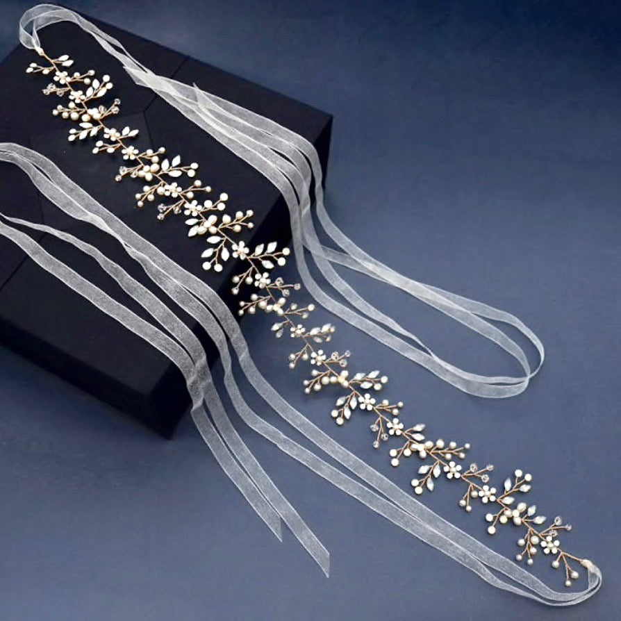 Wedding Accessories - Opal and Pearl Wired Bridal Belt/Sash - Available in Silver and Gold