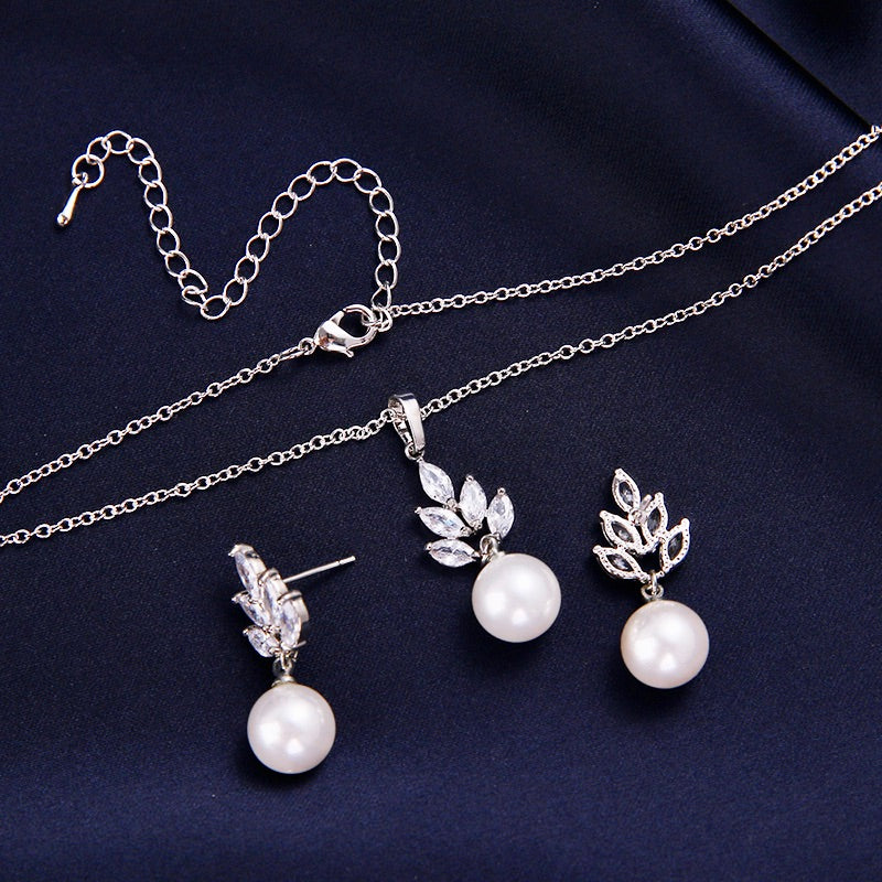 Wedding Pearl Jewelry - Pearl and Cubic Zirconia Jewelry Set