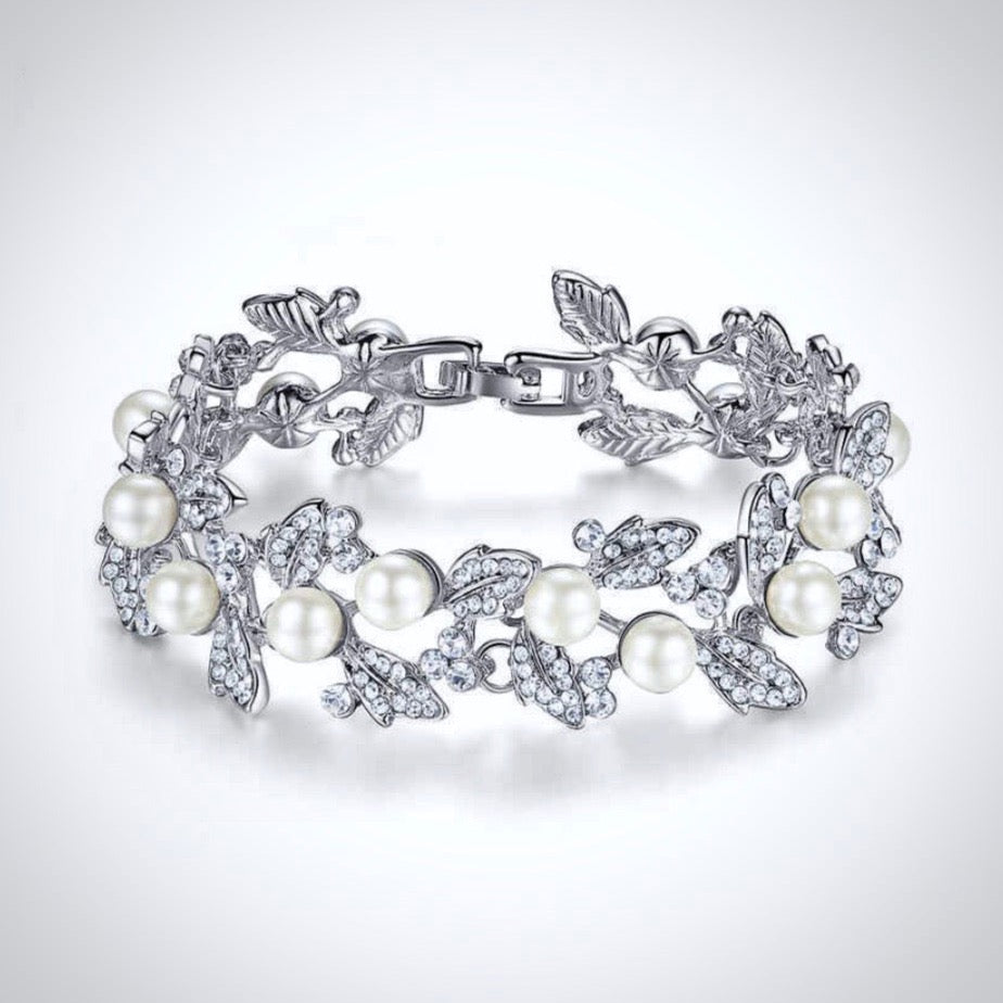 Pearl Wedding Jewelry - Pearl and Rhinestone Bridal Bracelet