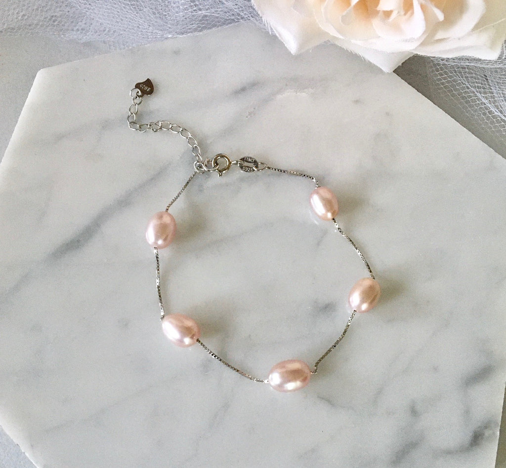 Wedding Pearl Jewelry - Sterling Silver and Natural Pearl Bridal Bracelet - More Colors Available