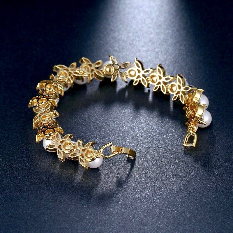 Wedding Jewelry - Pearl and Cubic Zirconia Bridal Bracelet - Available in Silver, Rose Gold and Yellow Gold