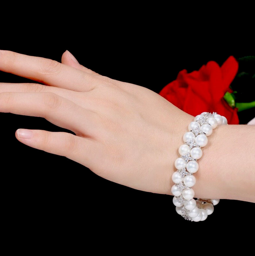 Pearl Wedding Jewelry - Pearl and Cubic Zirconia Bridal Bracelet