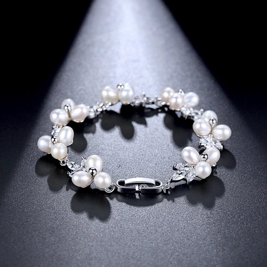 Pearl Wedding Jewelry - Freshwater Pearl and Cubic Zirconia Bridal Bracelet