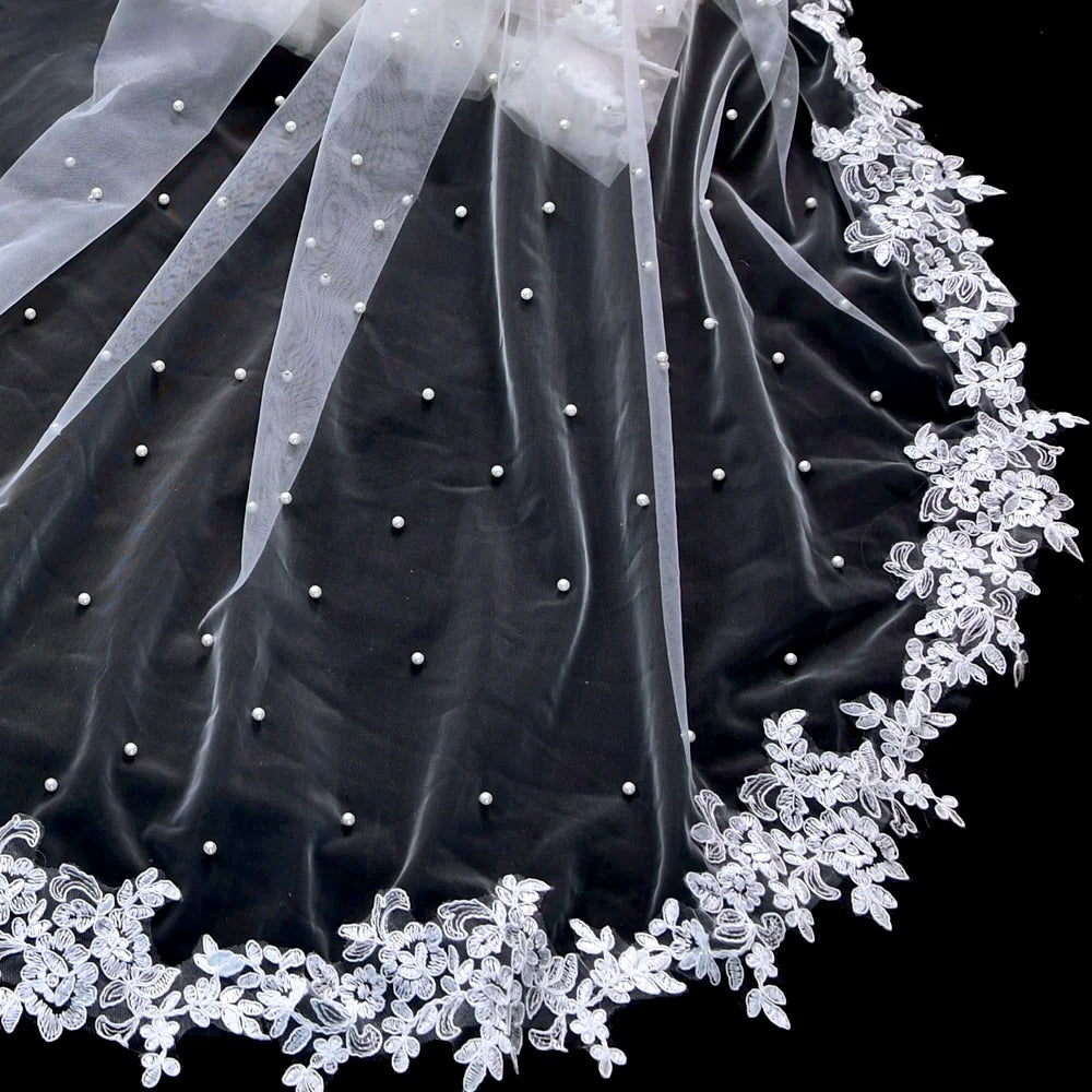 Wedding Veils - Bridal Pearl Cape Veil - Cathedral Length