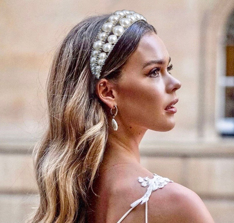 Wedding Hair Accessories - Oversized Double Pearl Bridal Headband / Tiara - Available in Silver and Gold