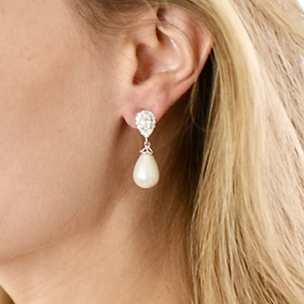 Pearl Wedding Jewelry - Pearl and Cubic Zirconia Bridal Earrings - Available in Rose Gold, Silver and Yellow Gold