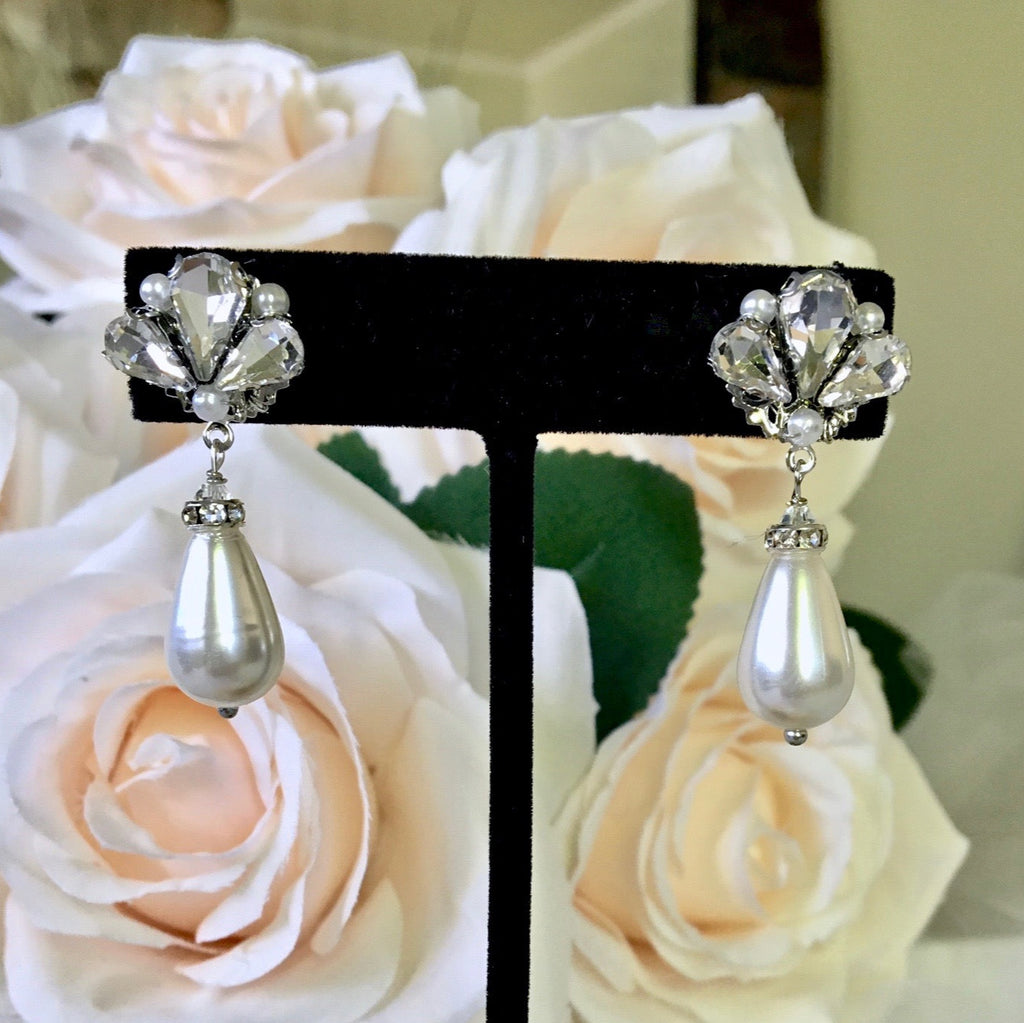 Wedding Jewelry - Vintage Pearl and Rhinestone Bridal Earrings