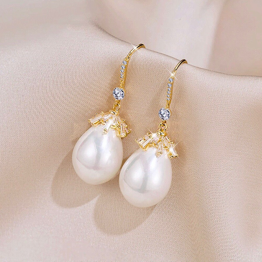 Wedding Jewelry - Bohemian Gold Pearl Bridal Earrings - Available in Yellow Gold and Silver